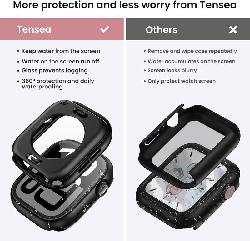 Tensea (2 in 1) for Waterproof Apple Watch Screen Protector Case Series 11/10 46mm Accessories, 360 Front and Back, iWatch PC Face Cover with Tempered Glass for Women Men, 46 mm - Image 2